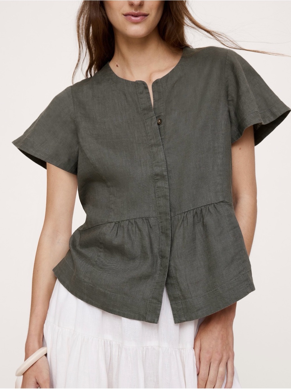 NWOT Banana Republic LINEN FLUTTER-SLEEVE TOP